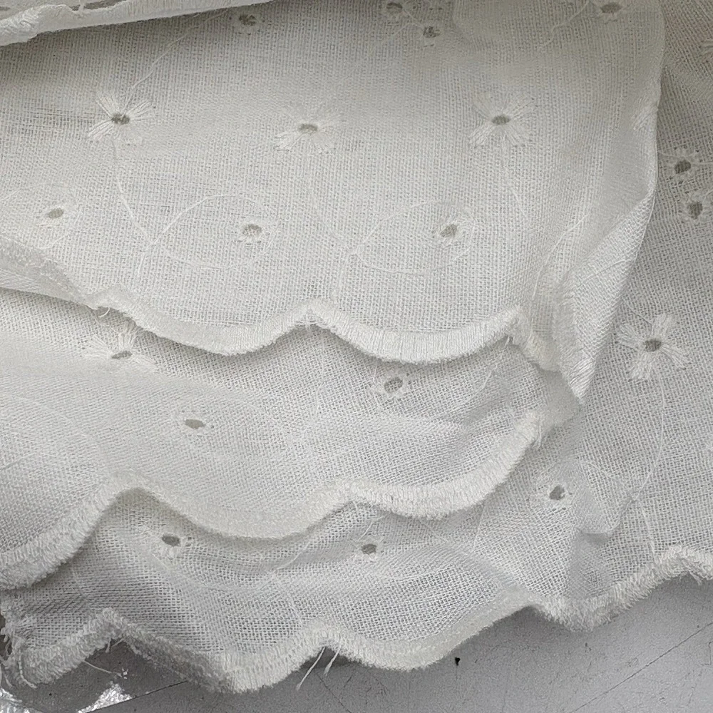 VTG White Eyelet Lace Ruffle Cotton Blend Bedskirt King 18